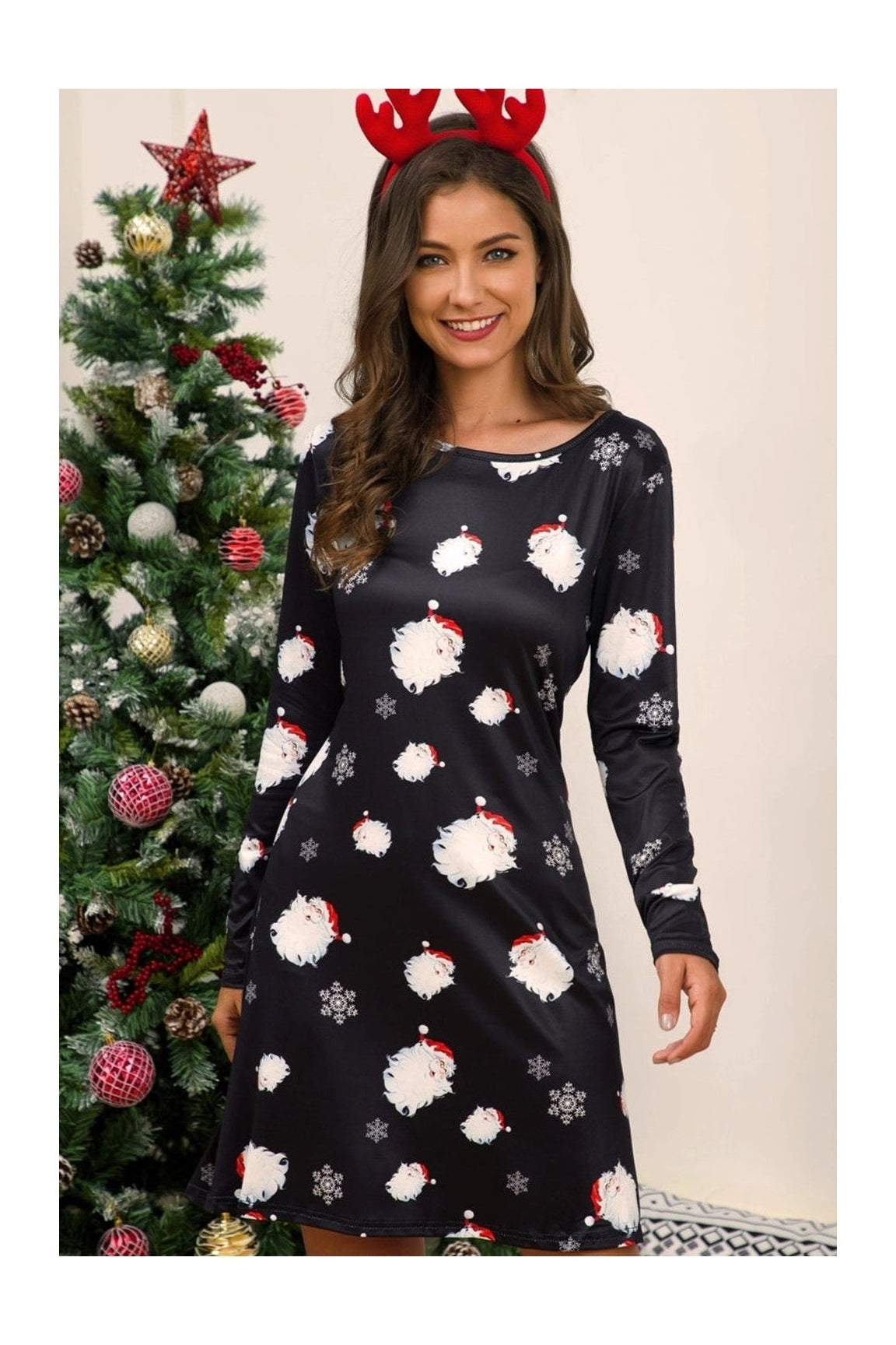 Full Size Christmas Long Sleeve Dress nicholesgifts
