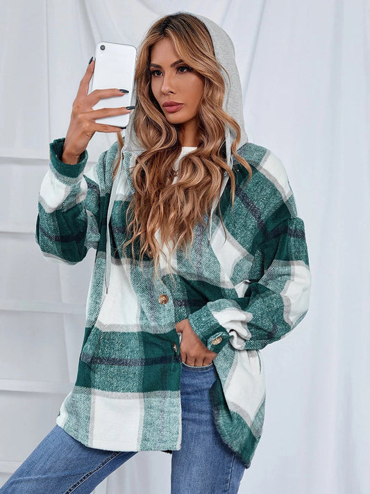 Plaid Hooded Jacket with Pockets NicholesGifts