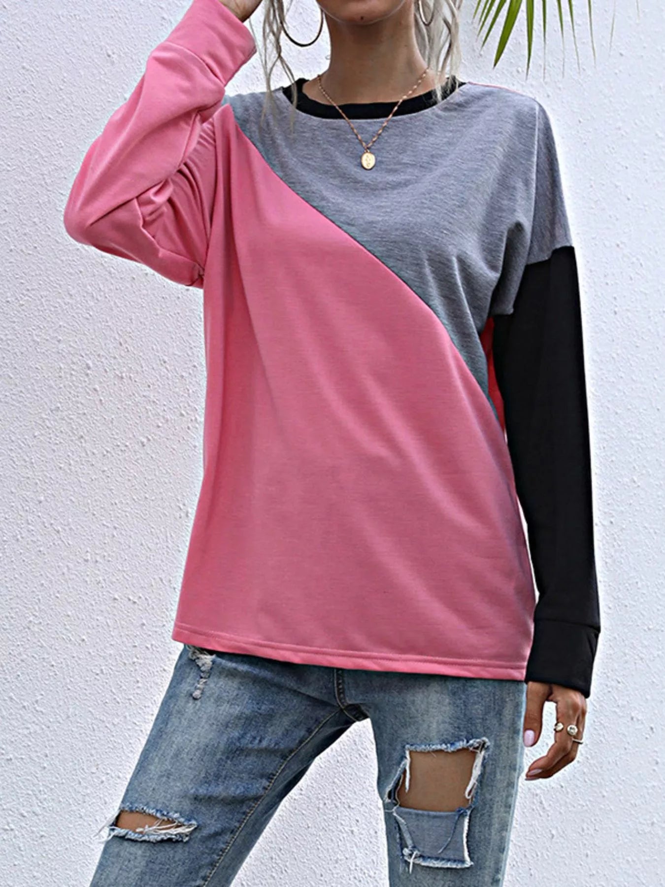 Color Block Casual Round Neck Sweatshirt nicholesgifts