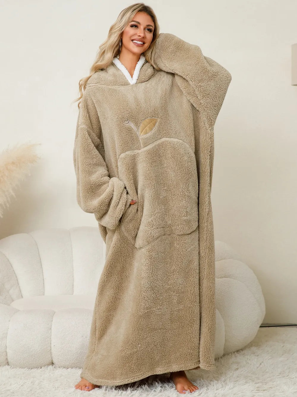 Pocketed Contrast Long Sleeve Hooded Lounge Dress nicholesgifts