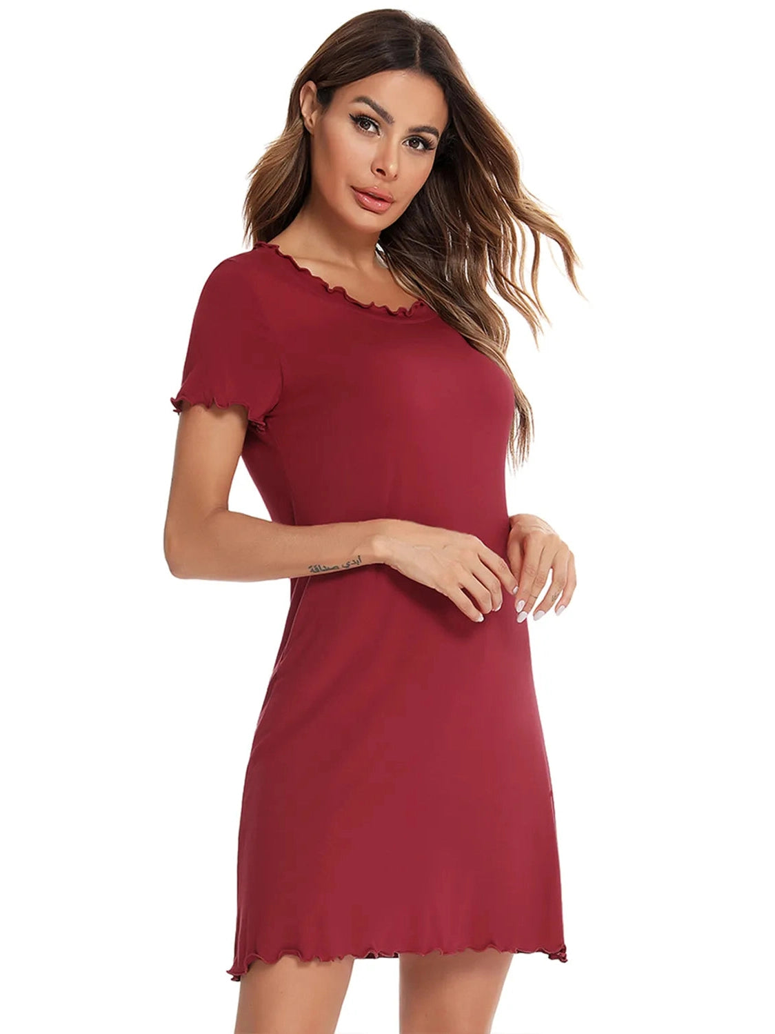 Round Neck Short Sleeve Lounge Dress nicholesgifts