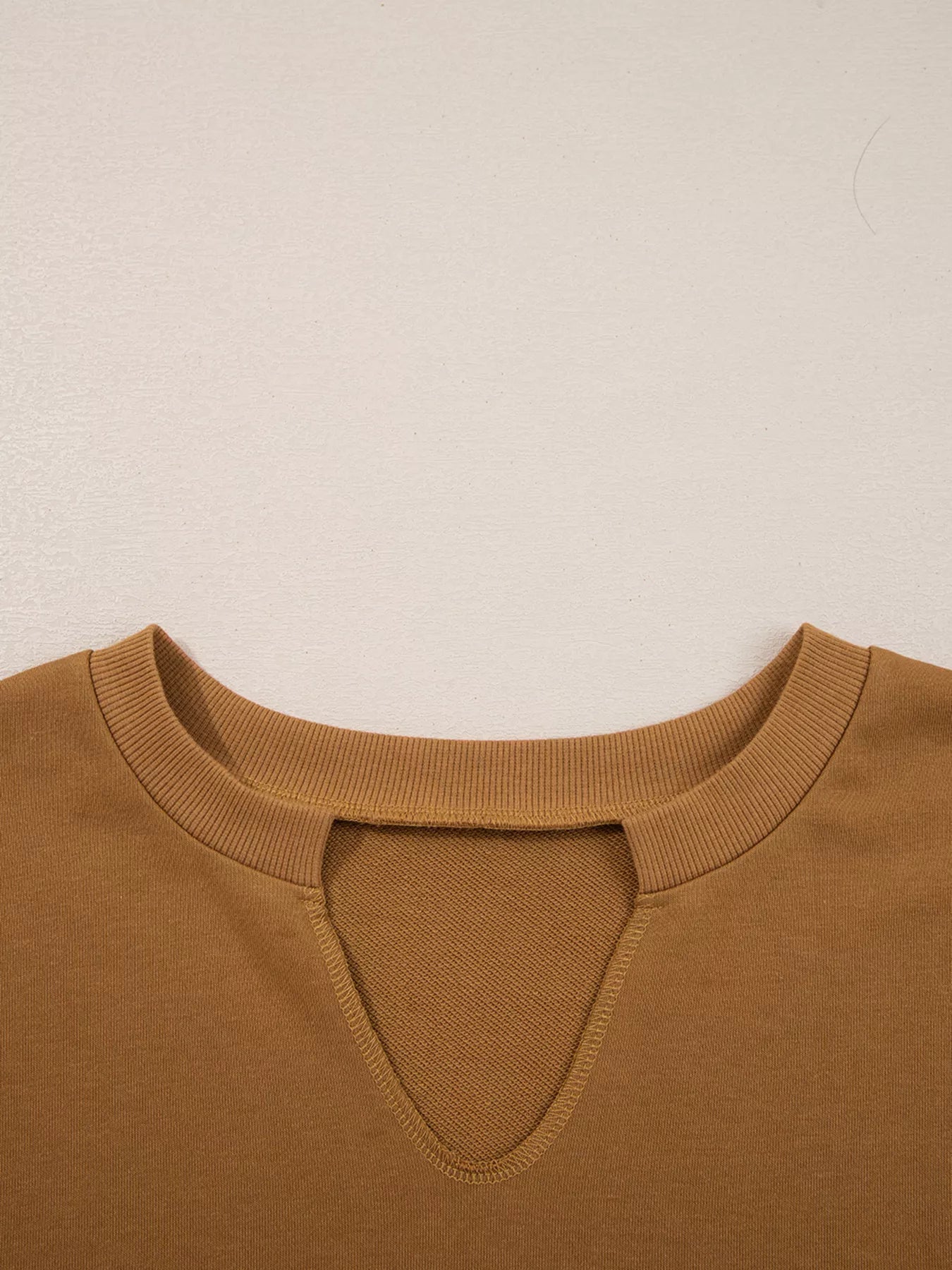 Oversized Textured Split Neck High Low Sweatshirt Trendsi