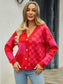 Angel Wings Plaid V-Neck Dropped Shoulder Cardigan nicholesgifts