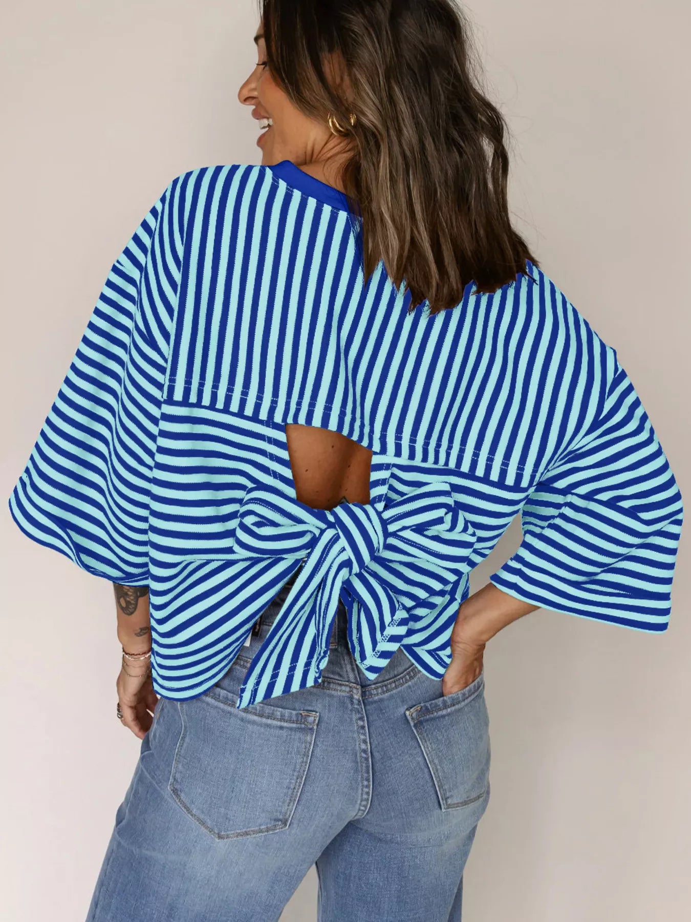 Striped Back Bow Tie T-Shirt nicholesgifts
