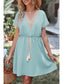 Women Tassel V-Neck Short Sleeve Summer Dress nicholesgifts