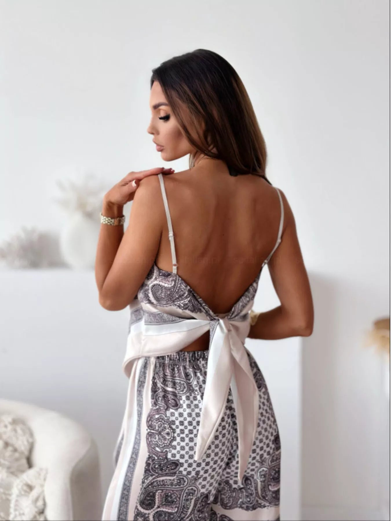 Tie Back Printed Cami and Pants Set Trendsi