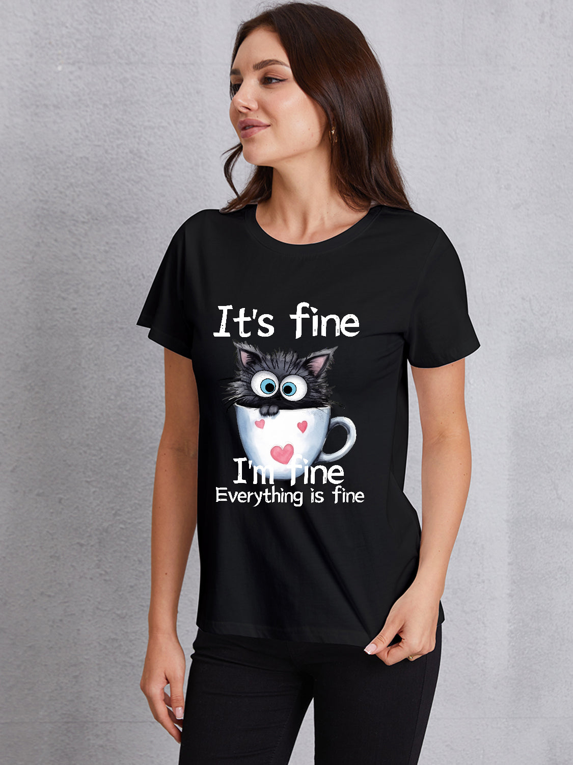 Women Cat Graphic Round Neck Short Sleeve T-Shirt