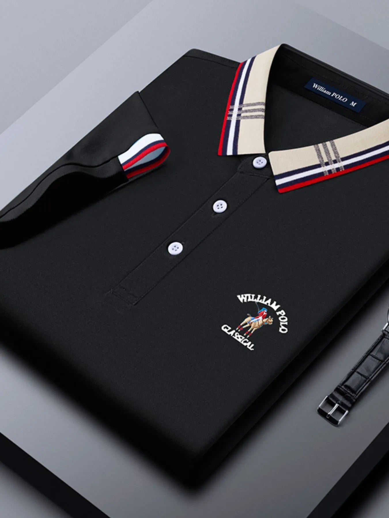 Men's Plus Size Striped Collared Short Sleeve Embroidered Polo NicholesGifts