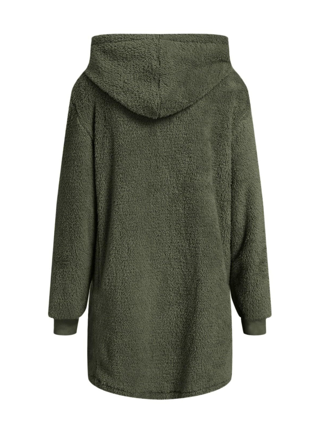 Fuzzy Pocketed Zip Up Long Sleeve Hooded Jacket NicholesGifts