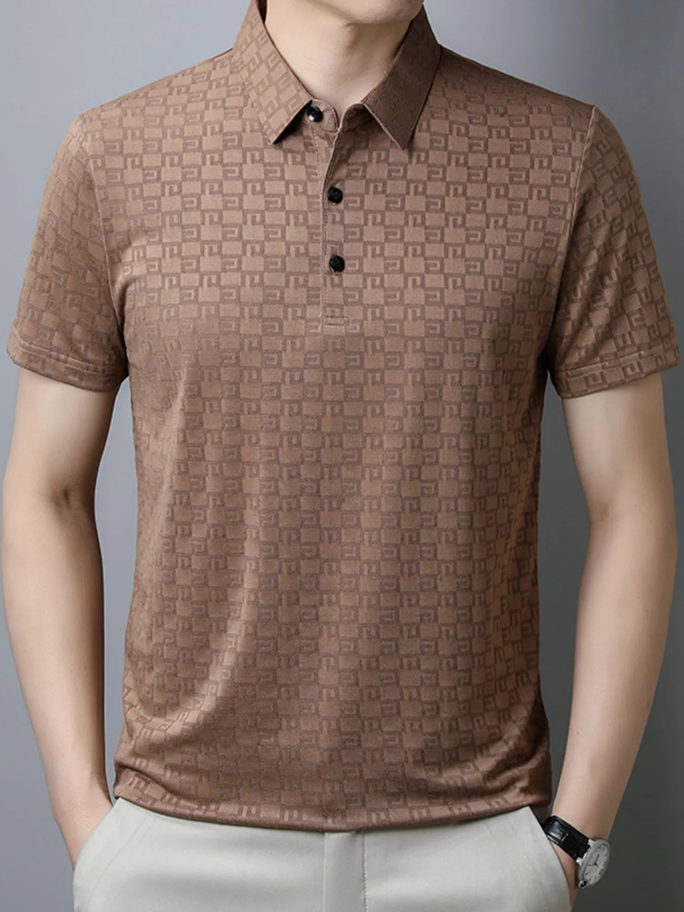 Men's Plus Size Breathable Textured Pattern Polo NicholesGifts