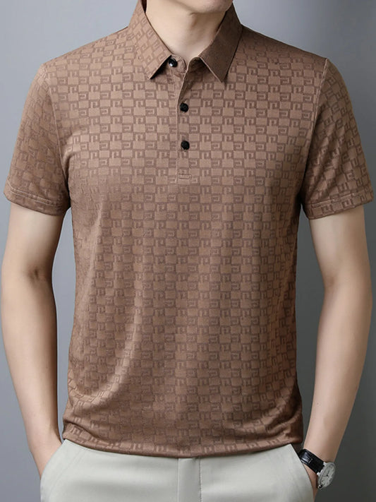 Men's Plus Size Breathable Textured Pattern Polo NicholesGifts
