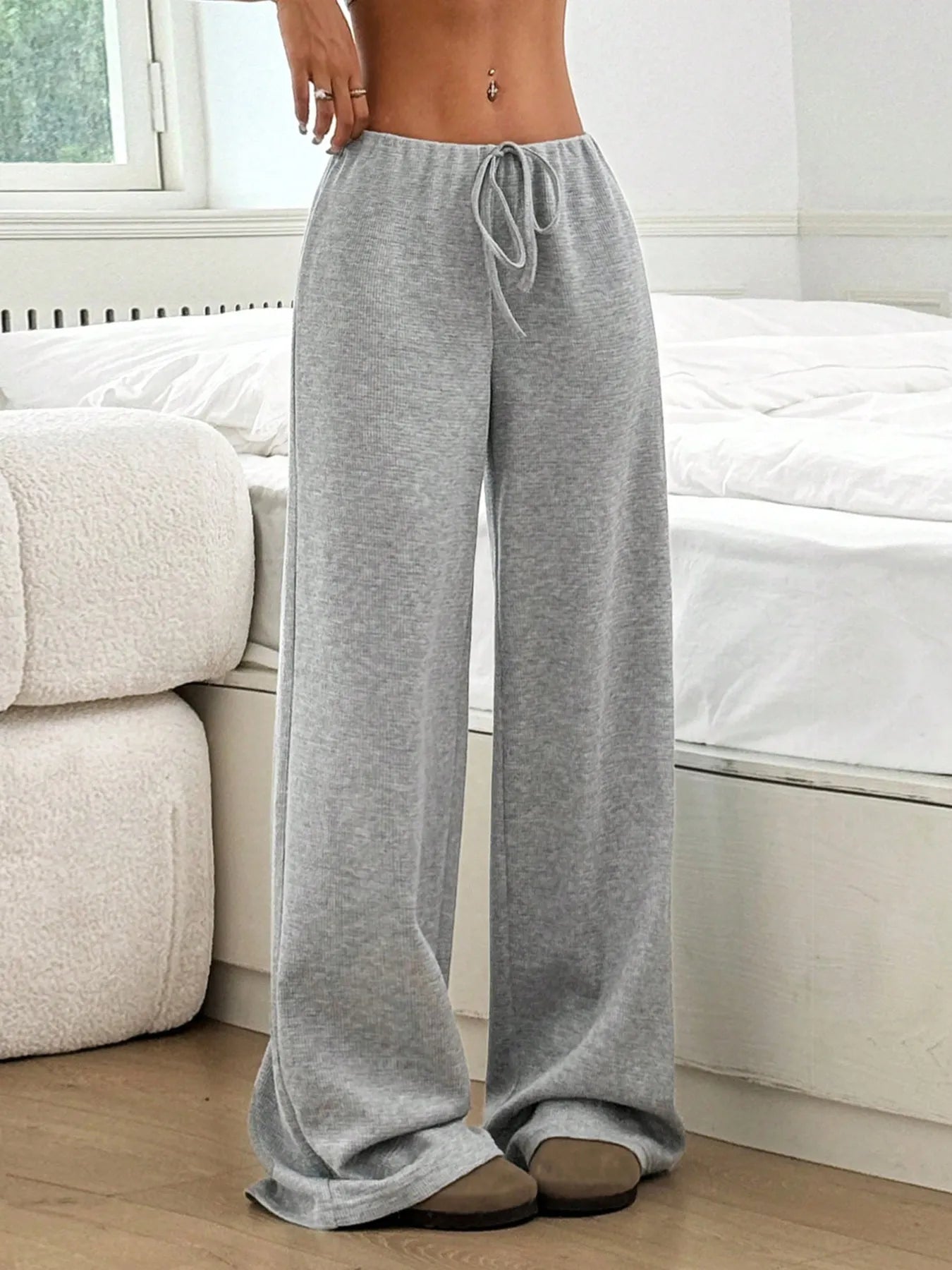 Women Striped Wide Leg Drawstring Pants nicholesgifts
