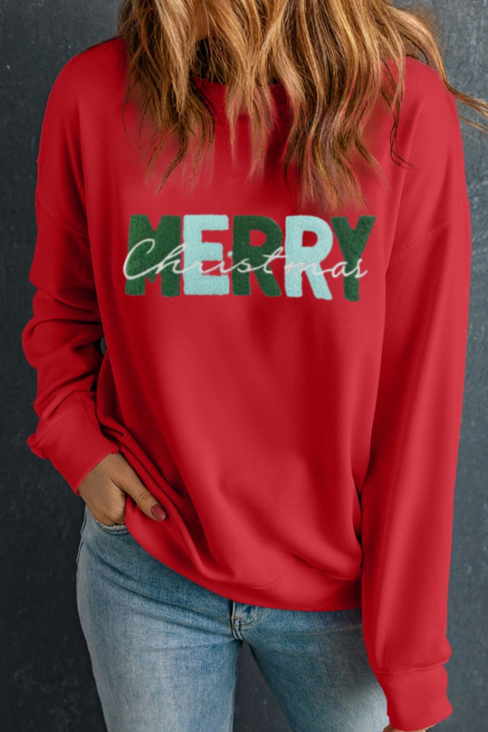 MERRY CHRISTMAS Contrast Long Sleeve Sweatshirt NicholesGifts