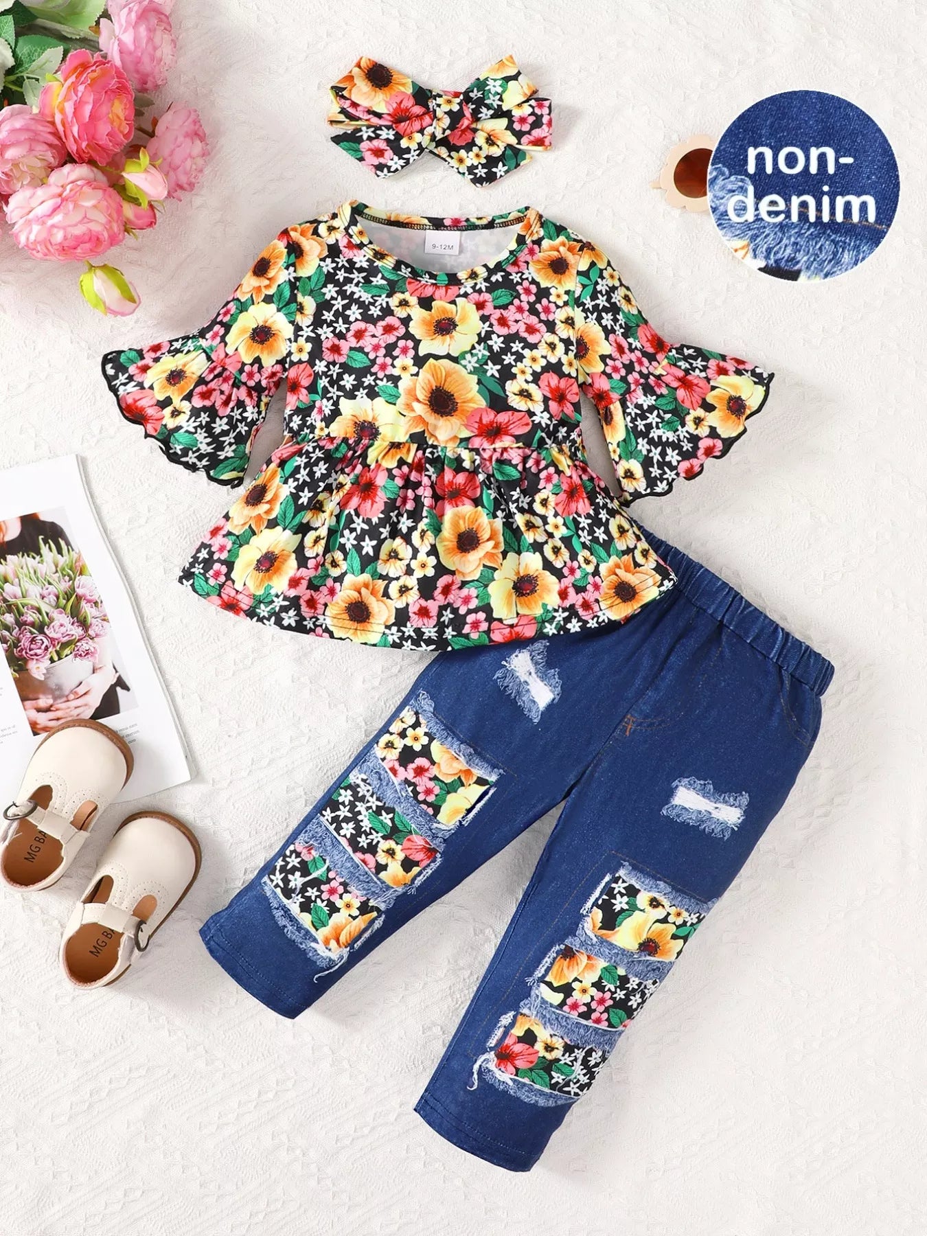 Children's Floral Bell Sleeve Top and Pants Set NicholesGifts