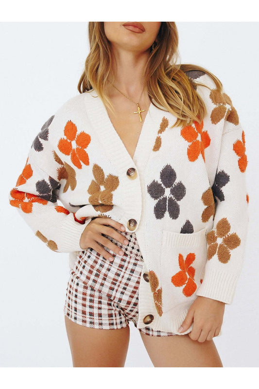 NicholesGifts Women Floral V-Neck Button Up Long Sleeve Cardigan NicholesGifts