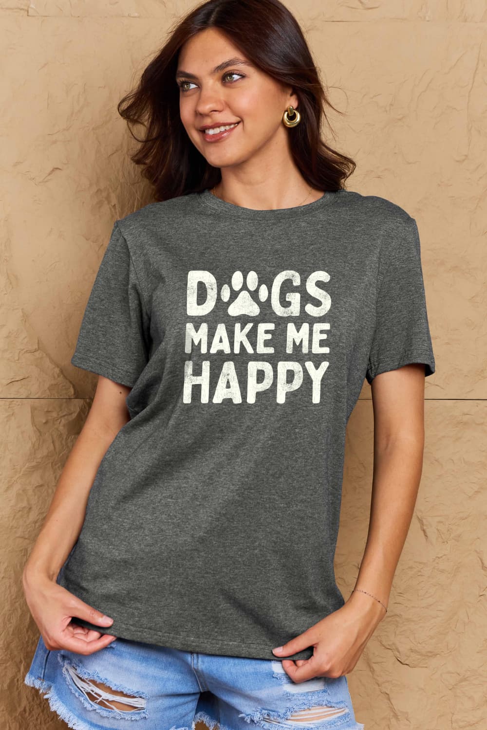 Simply Love Full Size DOGS MAKE ME HAPPY Graphic Cotton T-Shirt nicholesgifts