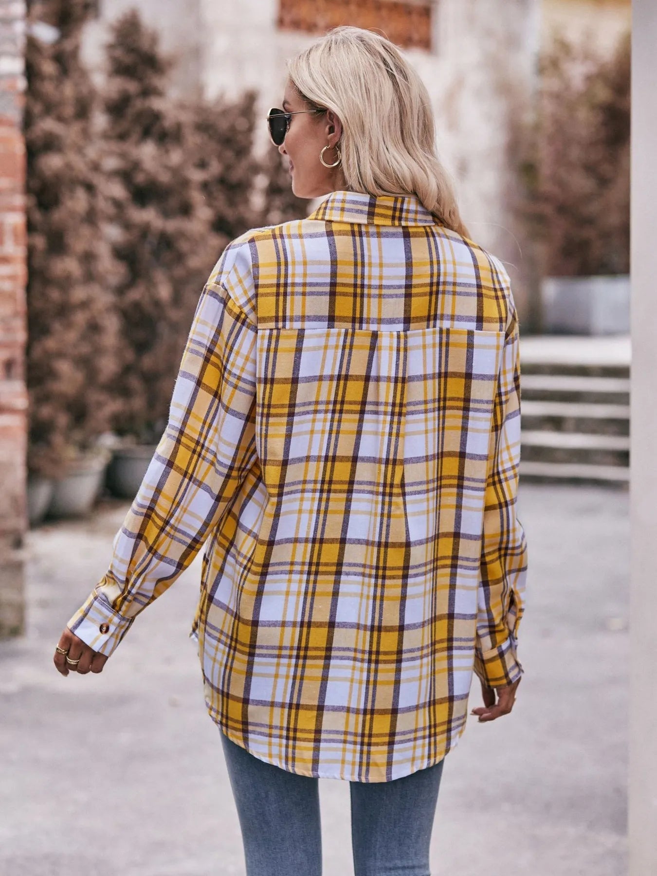 Plaid Button-Down Long Sleeve Shirt Trendsi