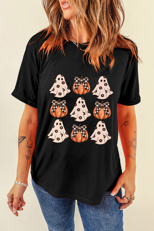Women Halloween Graphic Round Neck Short Sleeve T-Shirt NicholesGifts