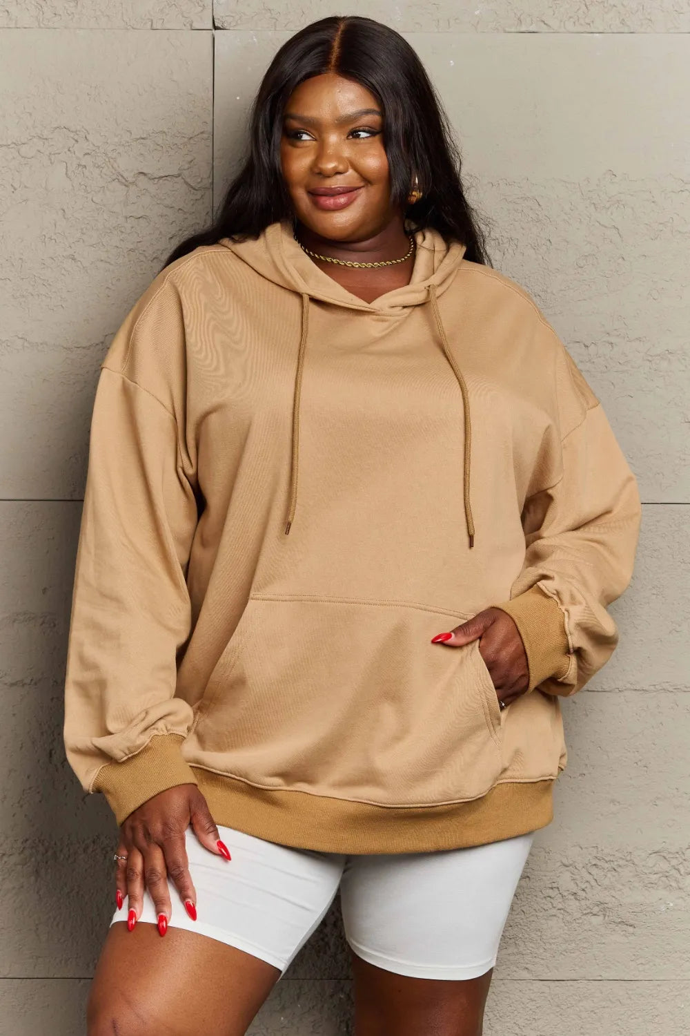 Full Size Long Sleeve Dropped Shoulder Hoodie Trendsi
