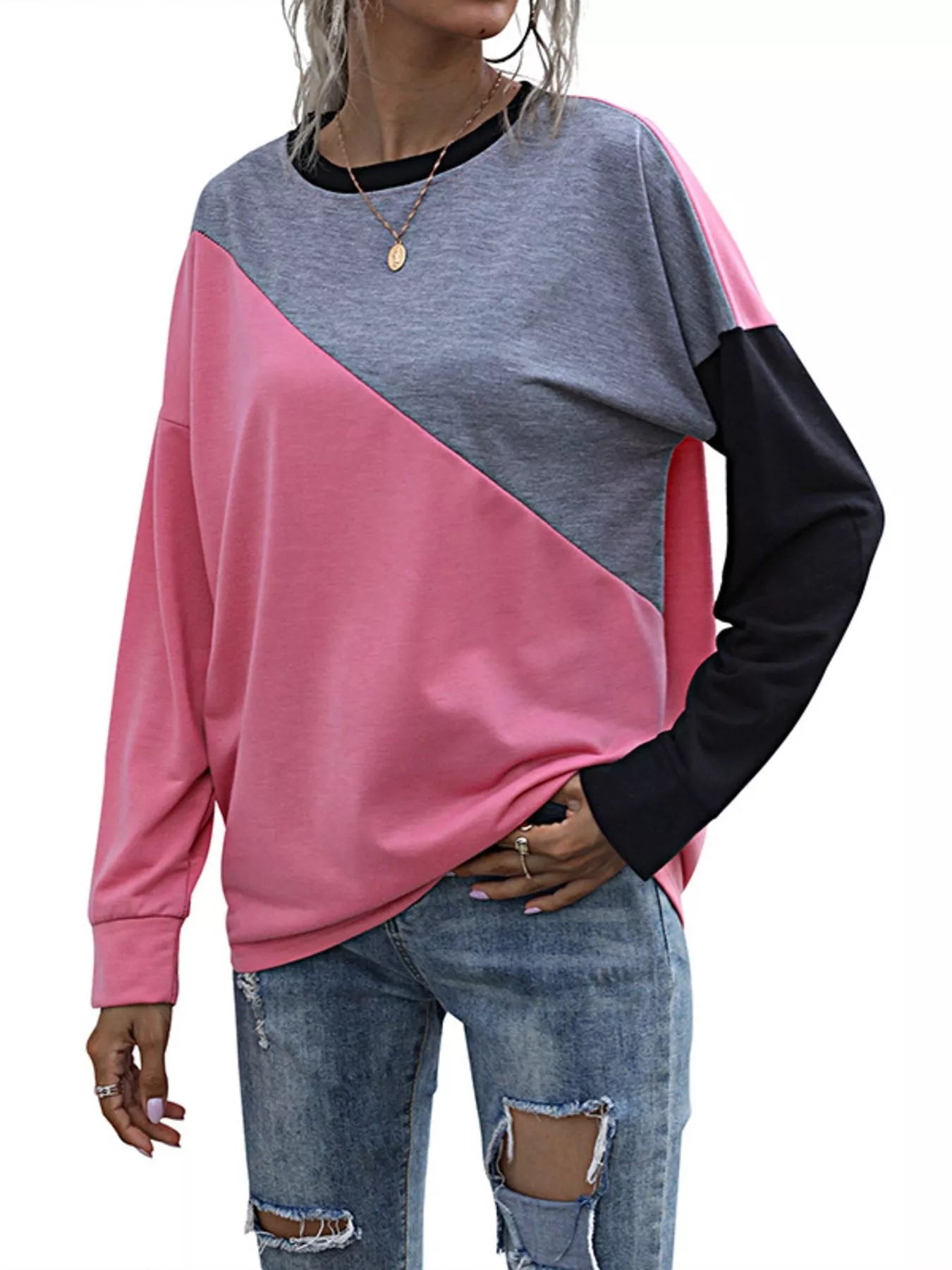 Color Block Casual Round Neck Sweatshirt nicholesgifts