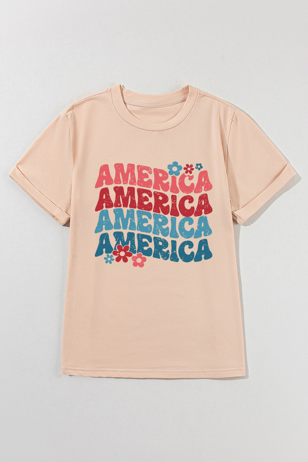 Women America Round Neck Short Sleeve T-Shirt nicholesgifts