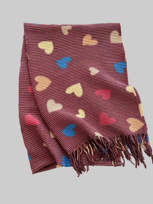 Women Heart Patterned Tassel Scarf Valentine's Day Gift For Her nicholesgifts