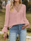 Lace Trim V-Neck Blouse with Flounce Sleeves nicholesgifts