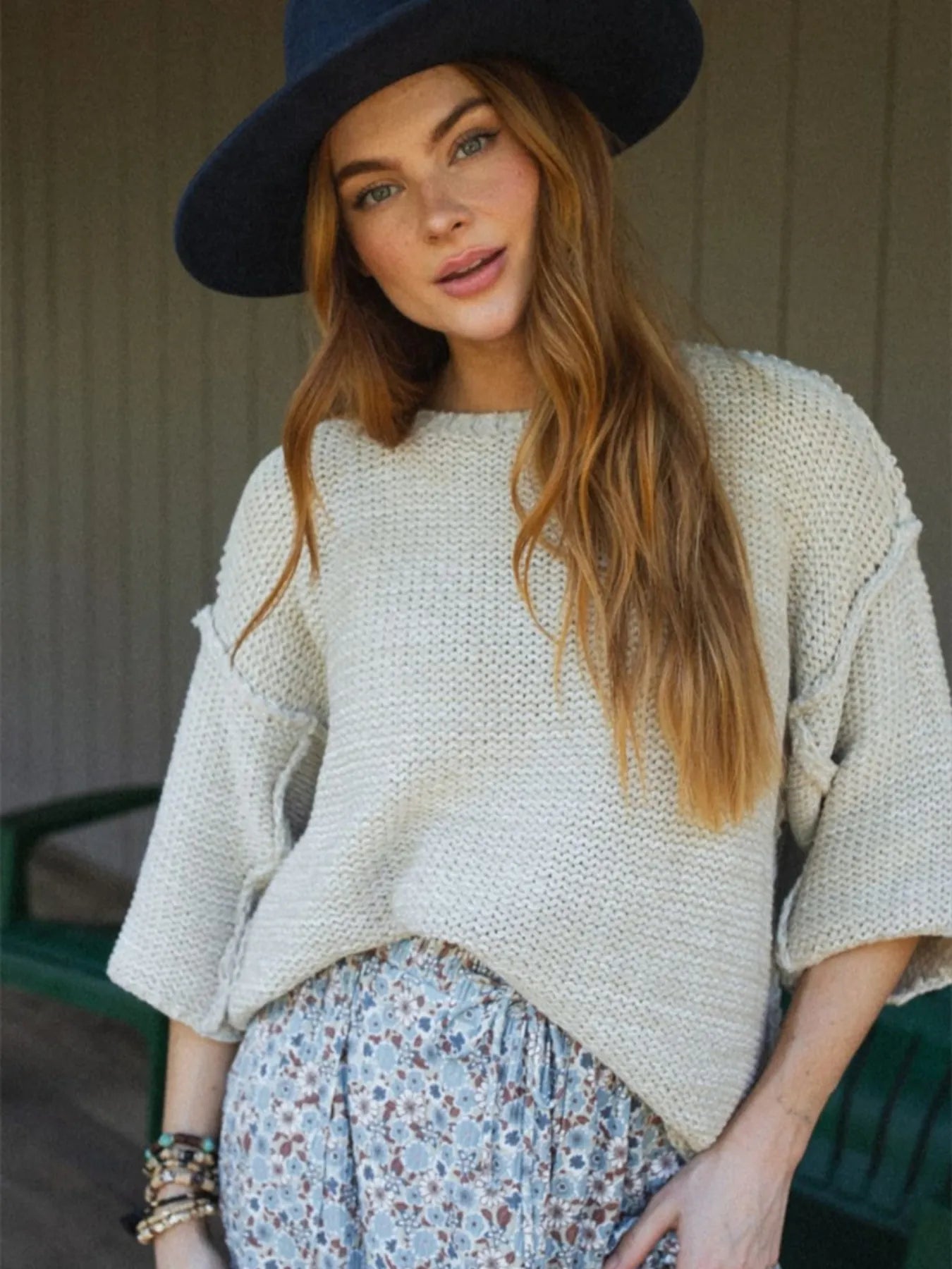 Round Neck Oversized Knit Top with Relaxed Fit Trendsi