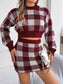 Plaid Round Neck Top and Skirt Sweater Set nicholesgifts