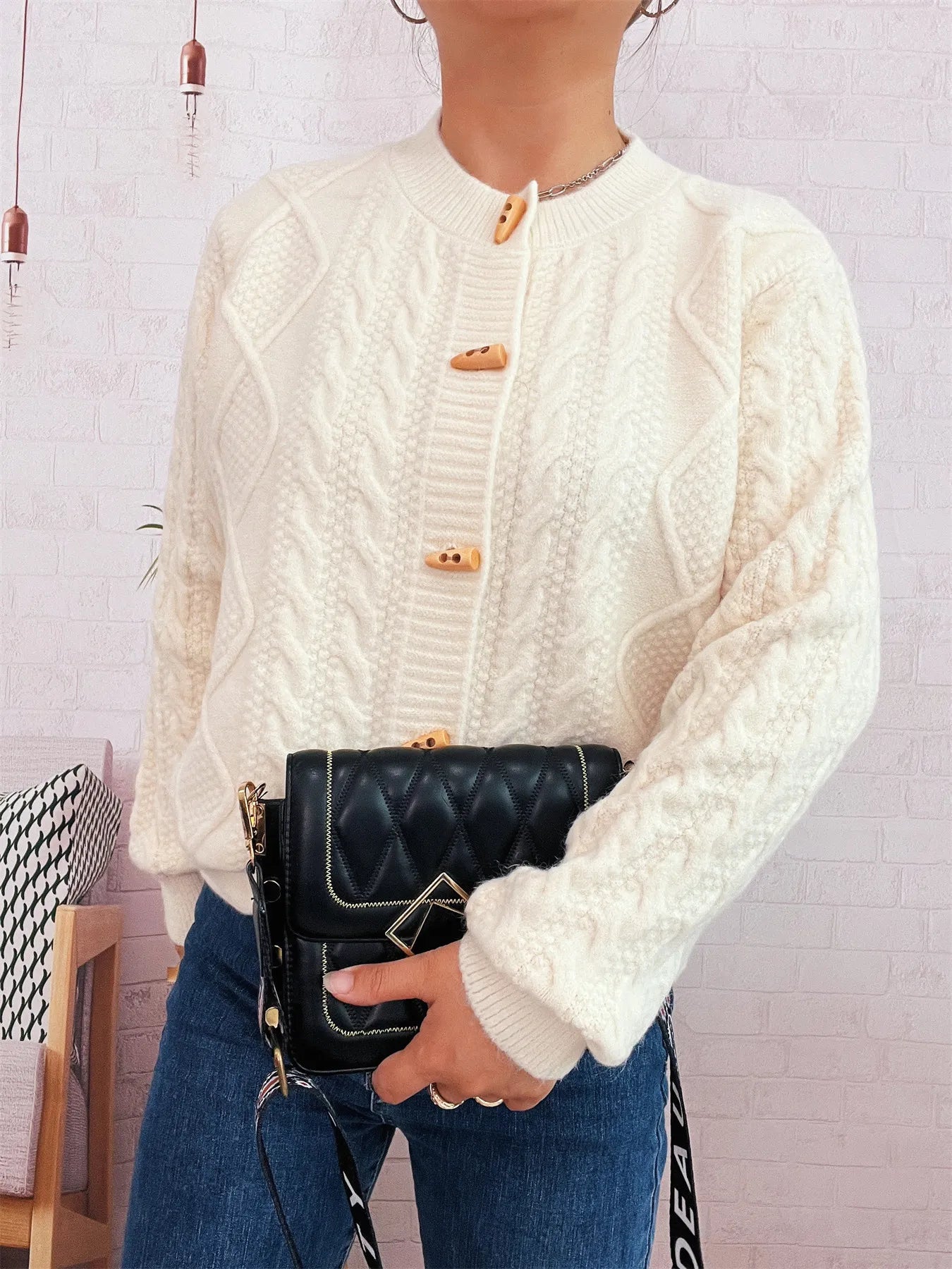 Cable Knit Button-Up Cardigan