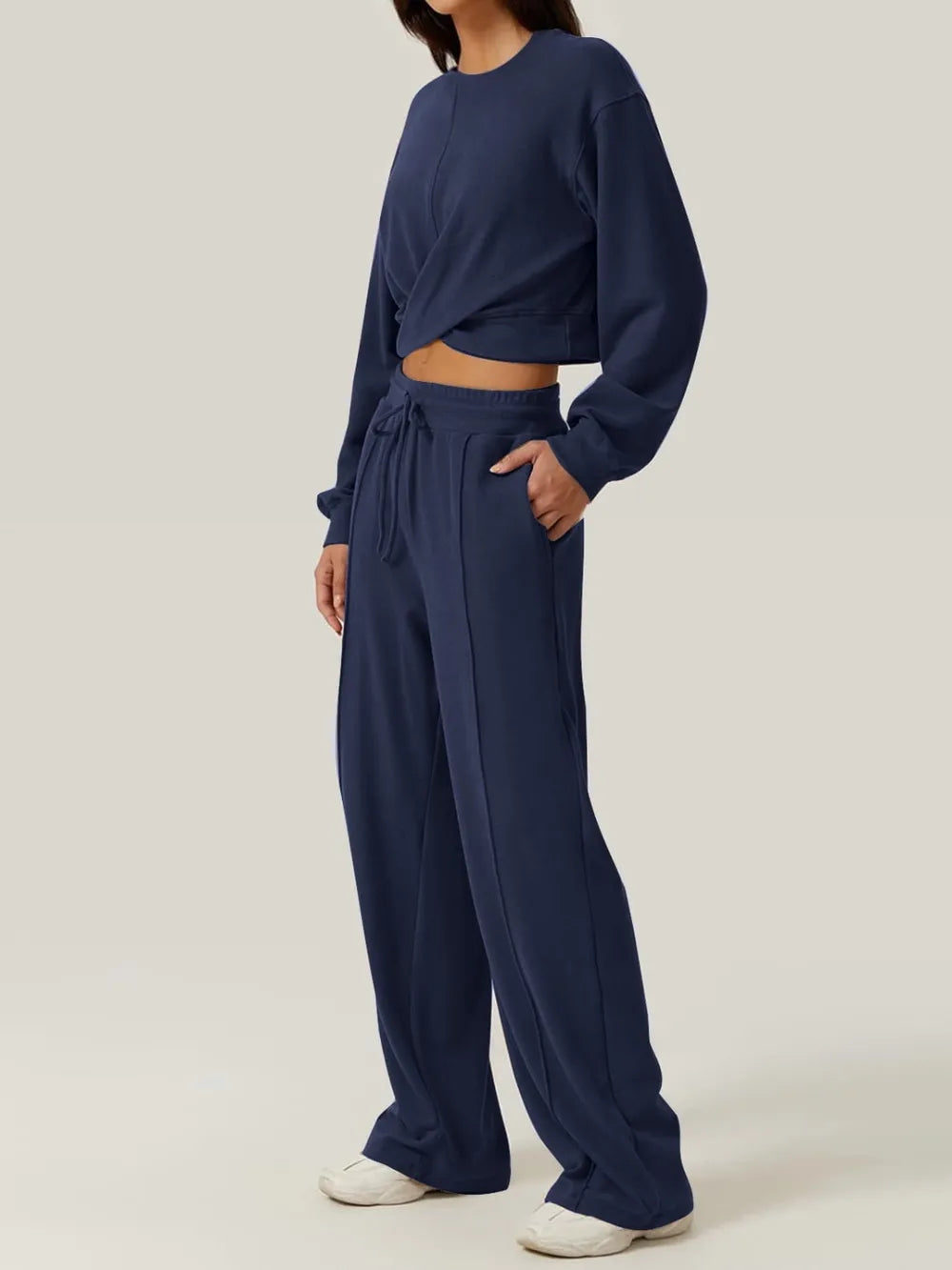 Crisscross Round Neck Top and Drawstring Pants Set nicholesgifts