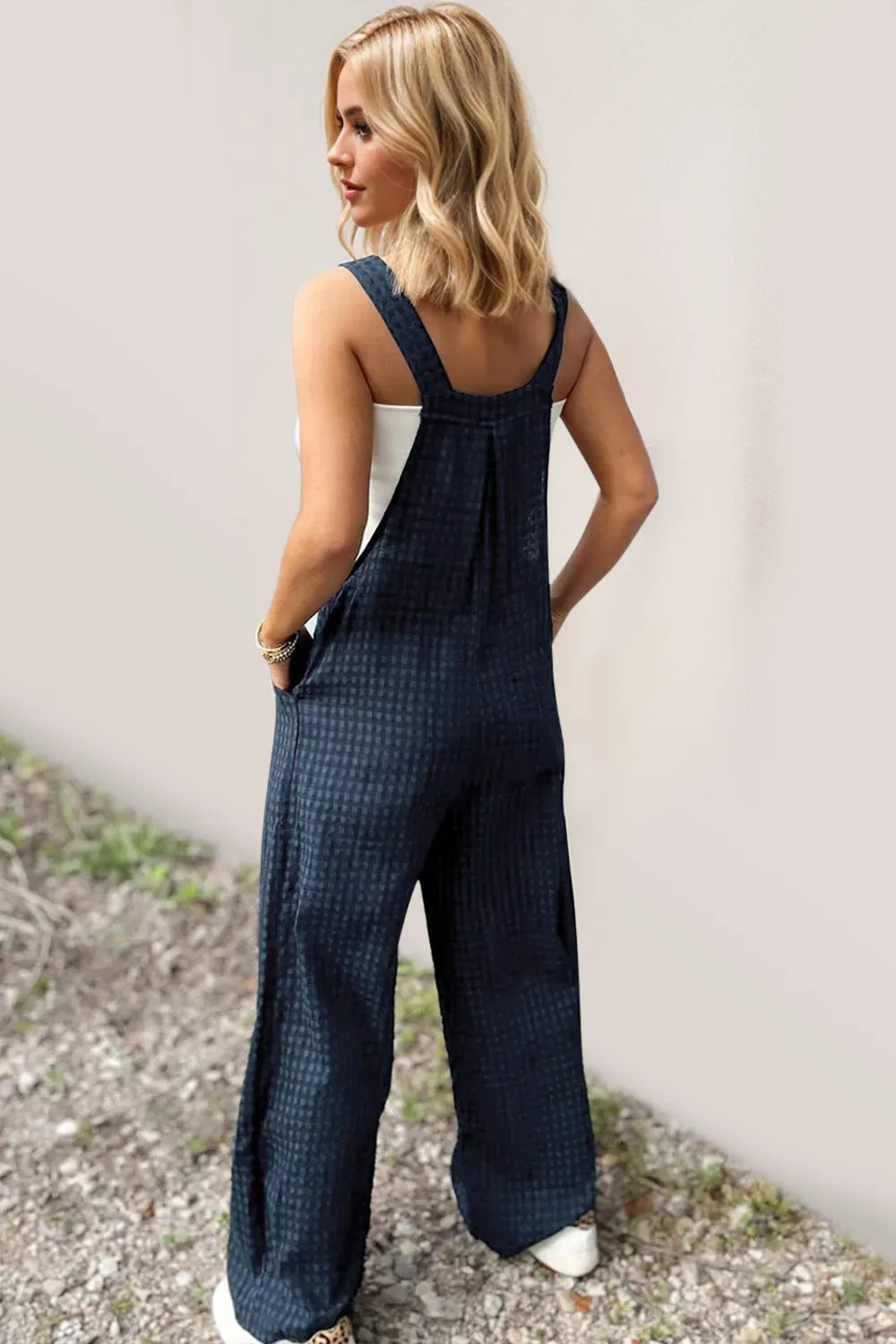 Oh Full Size Plaid Wide Leg Overalls with Pockets Trendsi