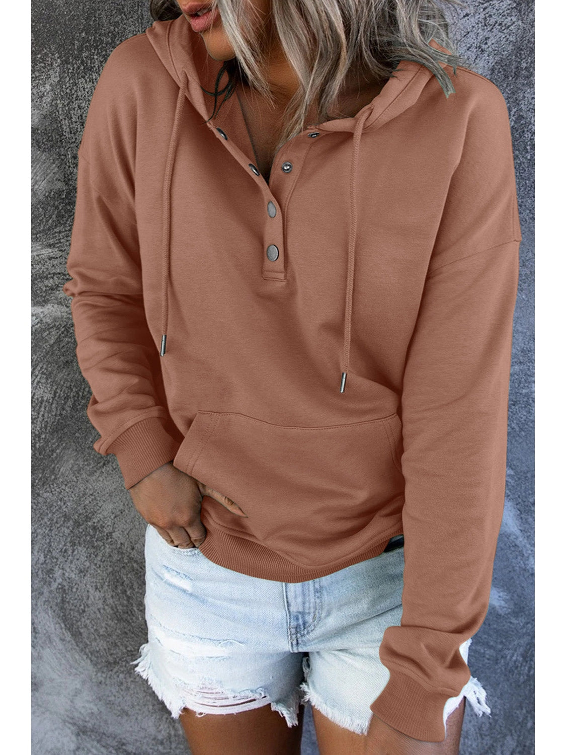 Dropped Shoulder Long Sleeve Hoodie with Pocket nicholesgifts