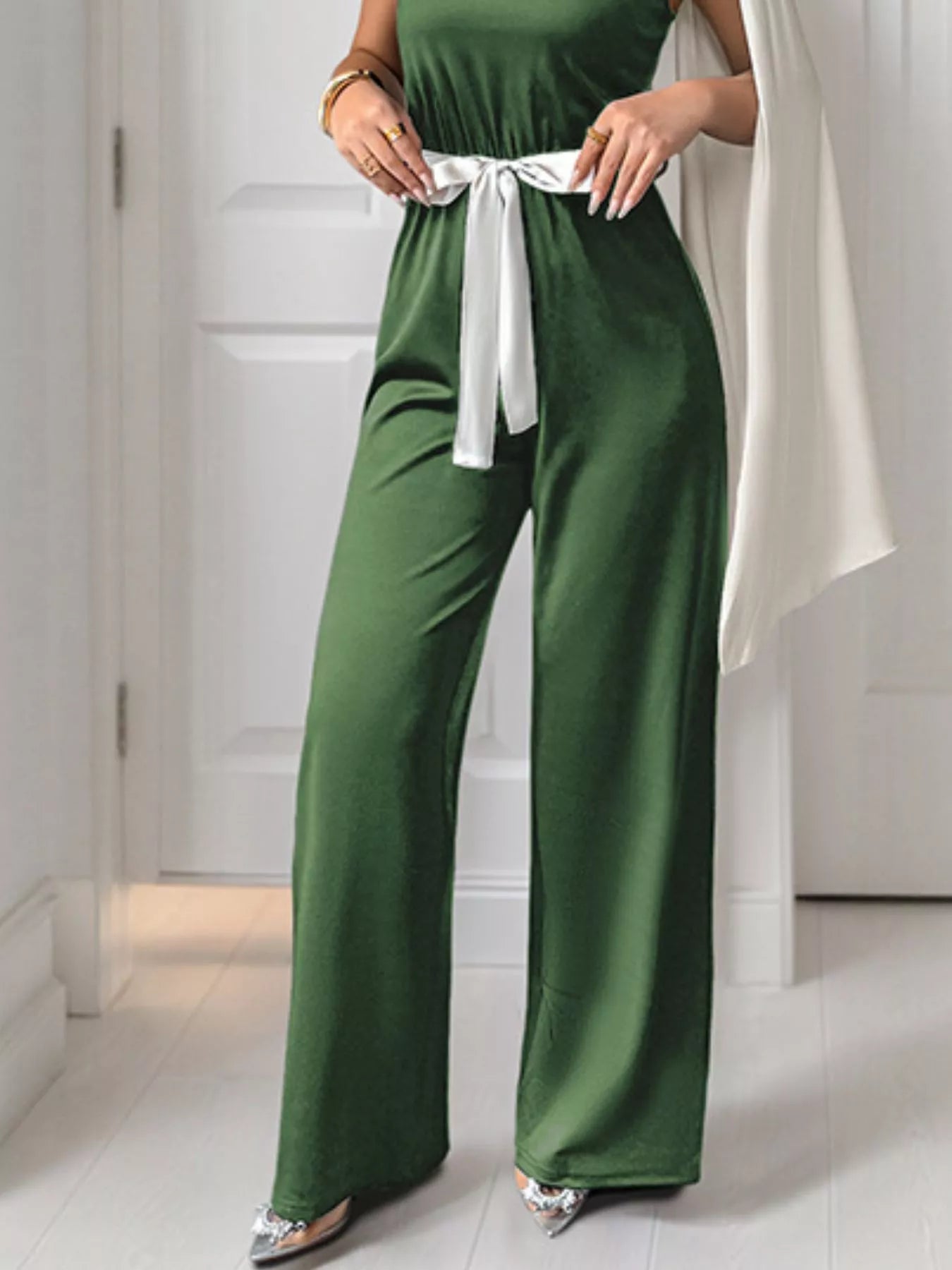One-Shoulder Bowknot Wide Leg Jumpsuit nicholesgifts