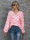 Leopard V-Neck Decorative Button Long Sleeve Blouse nicholesgifts