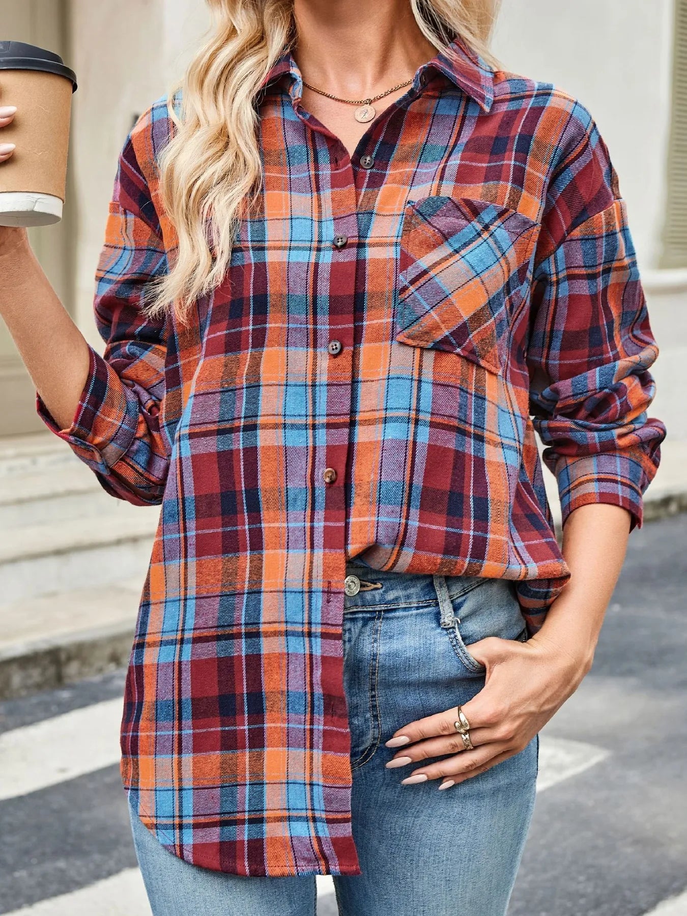 Plaid Button Up Long Sleeve Shirt Trendsi