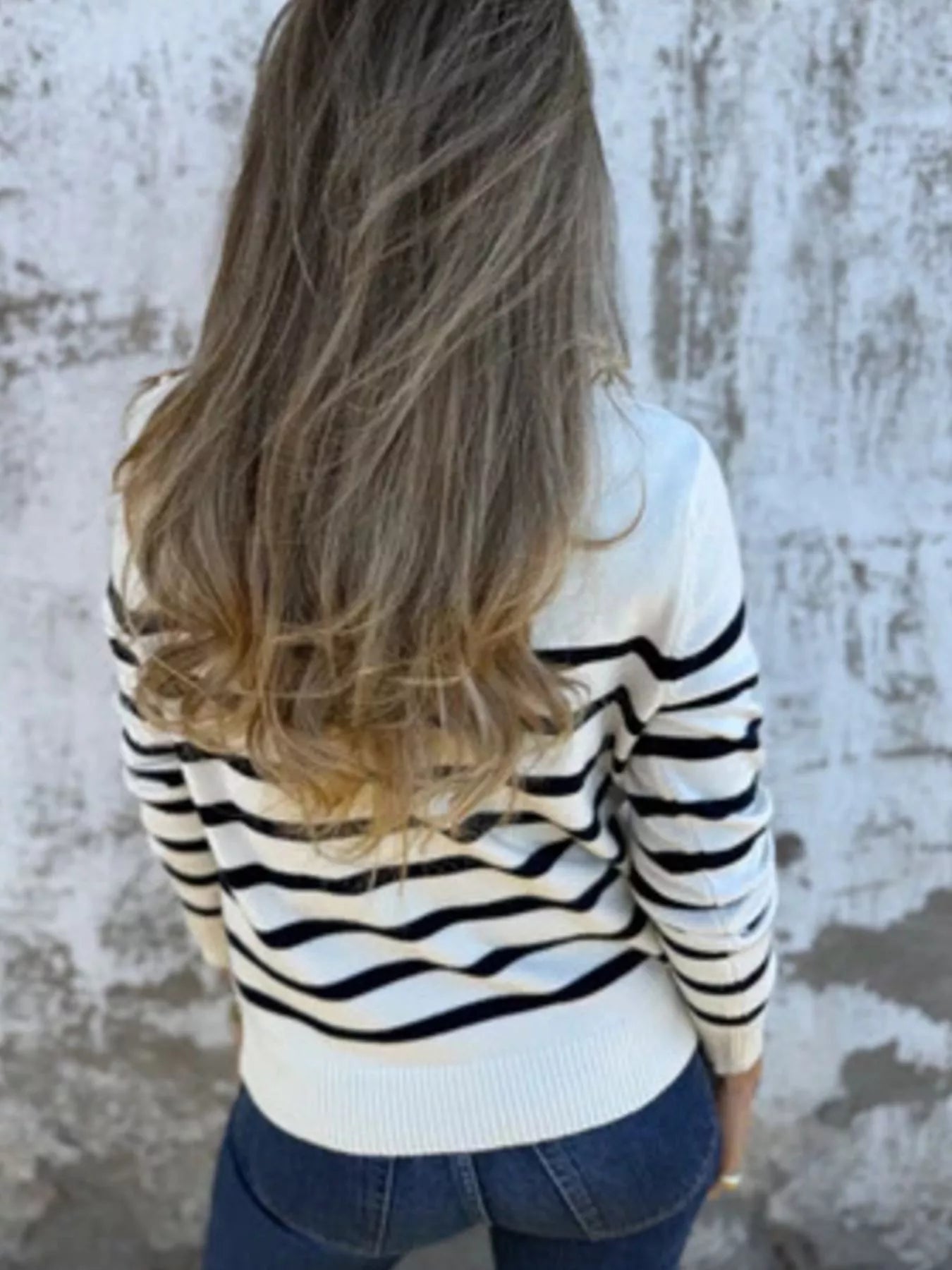 Full Size Striped Turtleneck Long Sleeve Sweater Plus Size Trendsi