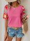 Geometric Round Neck Short Sleeve Blouse nicholesgifts