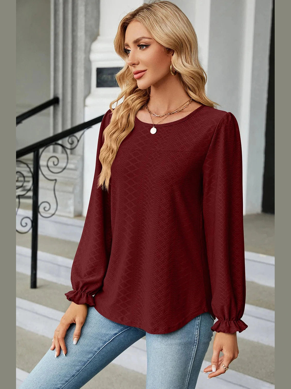 Round Neck Flounce Sleeve T-Shirt NicholesGifts