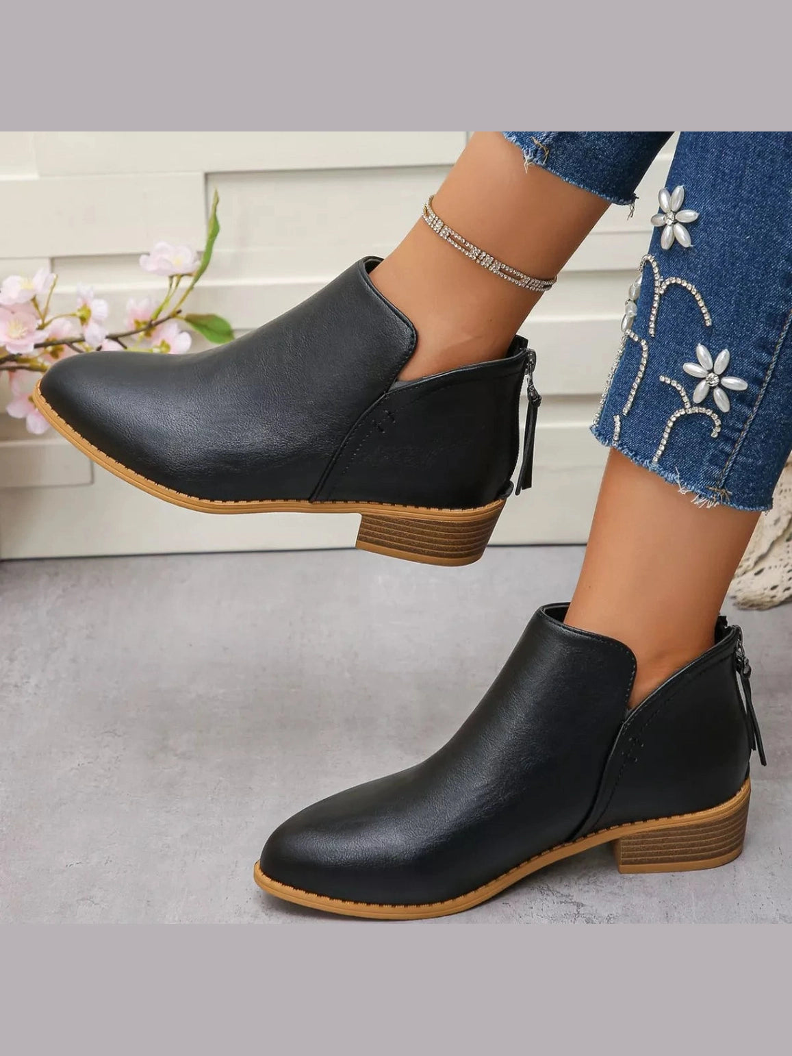 Women Point Toe Block Heels Boots nicholesgifts