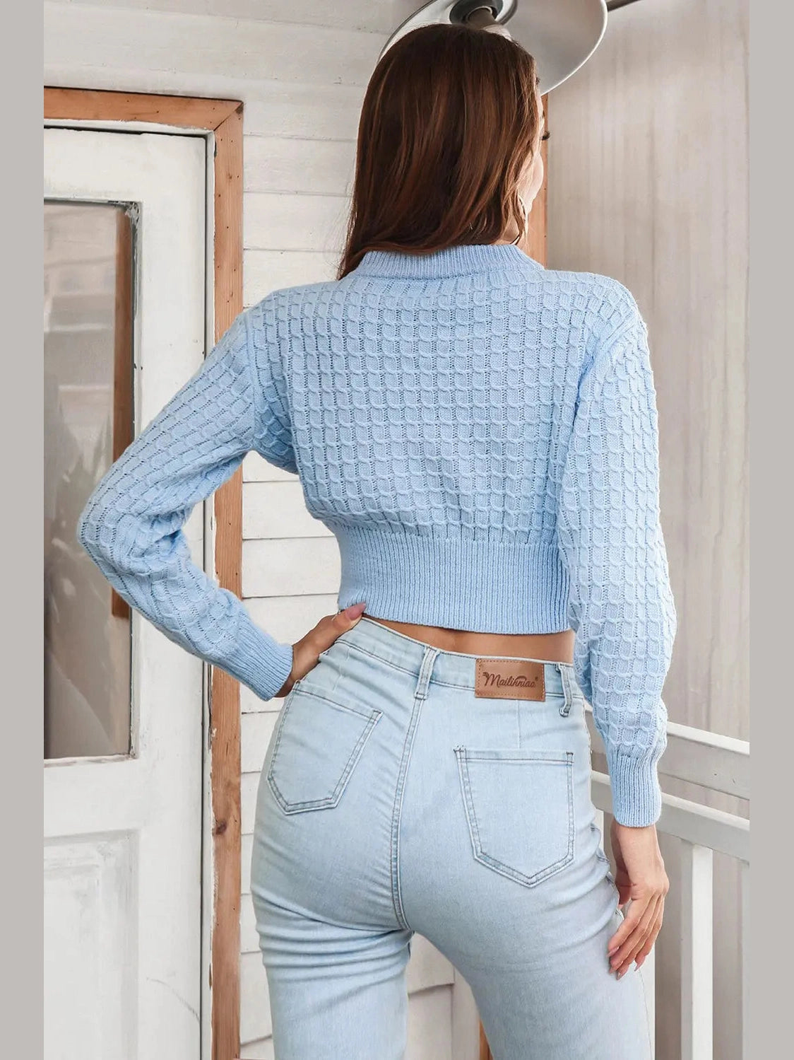 Round Neck Long Sleeve Cropped Sweater Trendsi