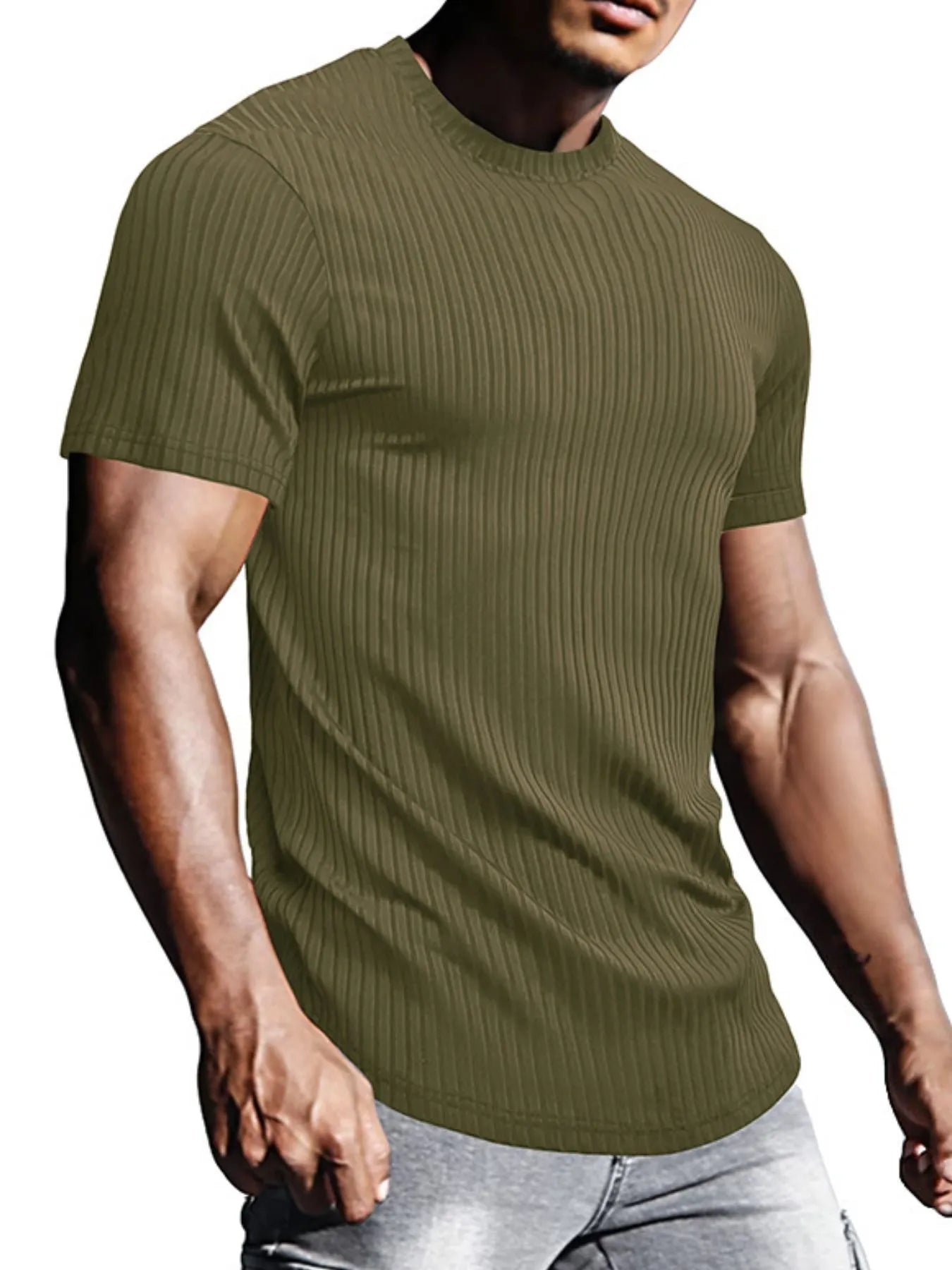 Men's Full Size Ribbed Knit Short Sleeve Round Neck T-Shirt Plus Size NicholesGifts