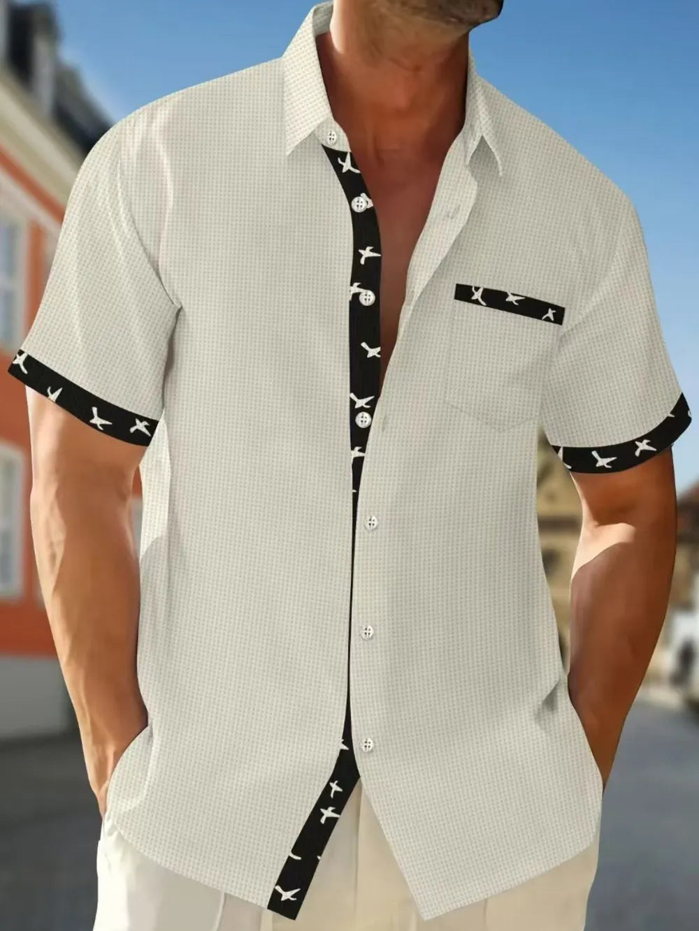 Men's Full Size Contrast Trim Waffle Knit Short Sleeve Shirt Plus Size NicholesGifts