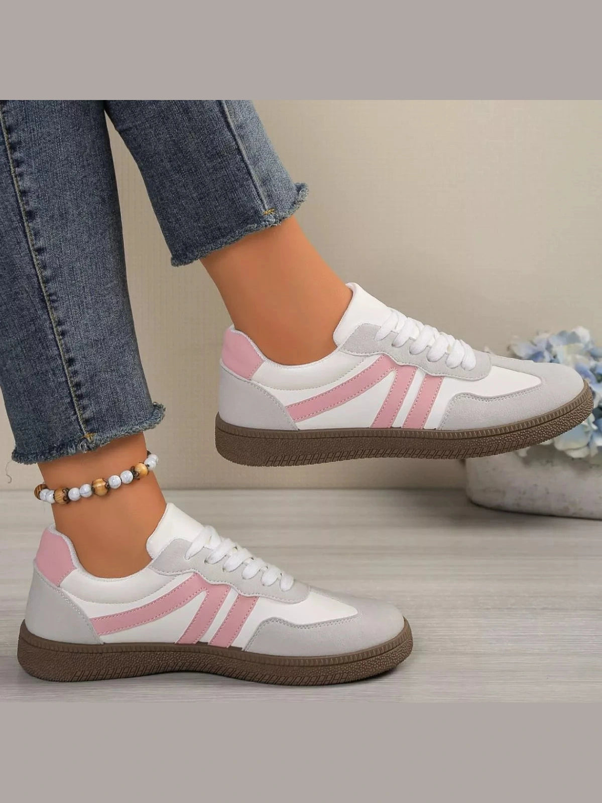 Women Striped Lace-Up Casual Sneakers nicholesgifts