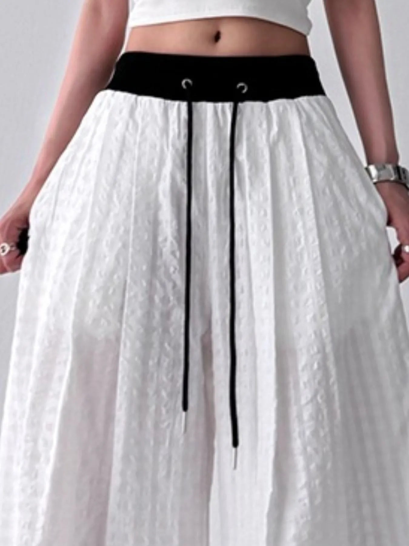 Gingham Wide Leg Drawstring Pants Trendsi
