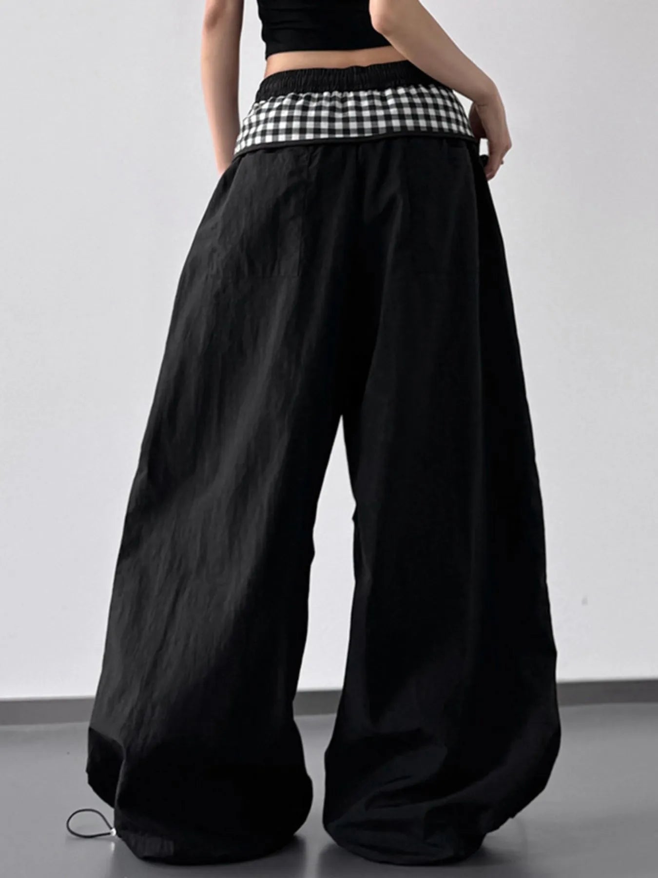 Wide Leg Pants with Checkered Detail Trendsi