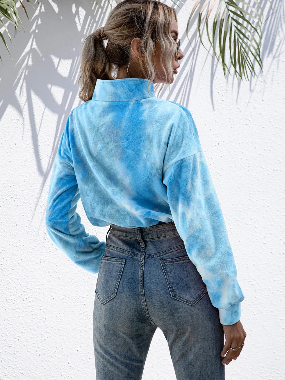 Ivy Lane Tie-Dye Quarter Zip Dropped Shoulder Sweatshirt Trendsi