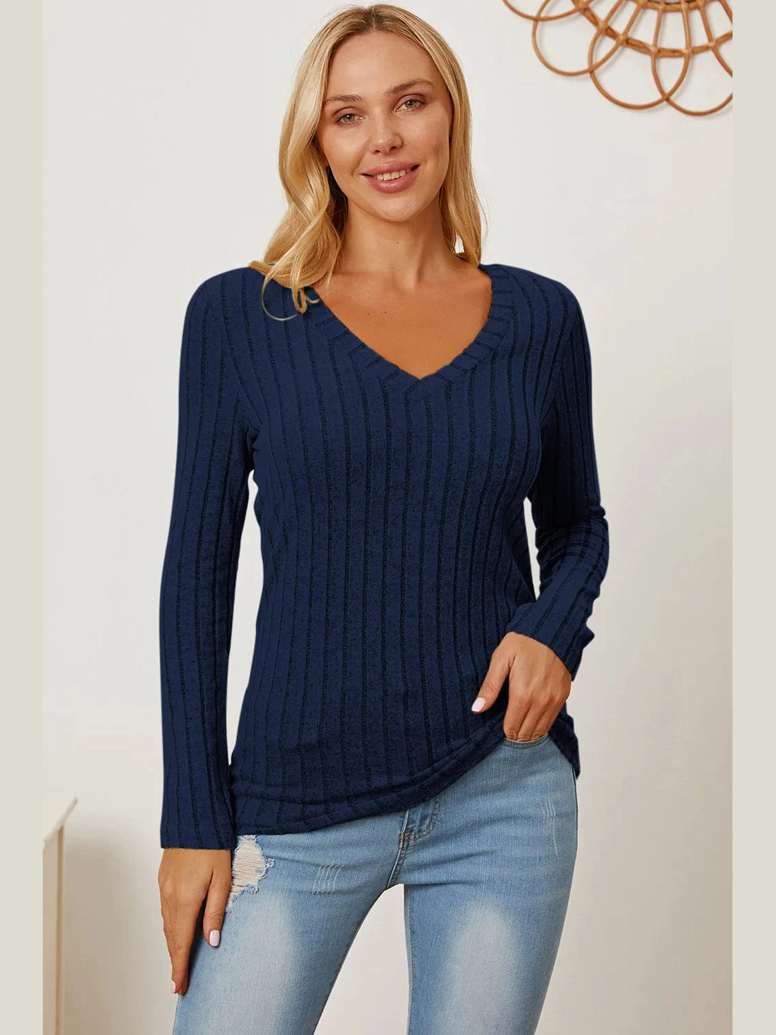 Basic Bae Full Size Ribbed V-Neck Long Sleeve T-Shirt nicholesgifts