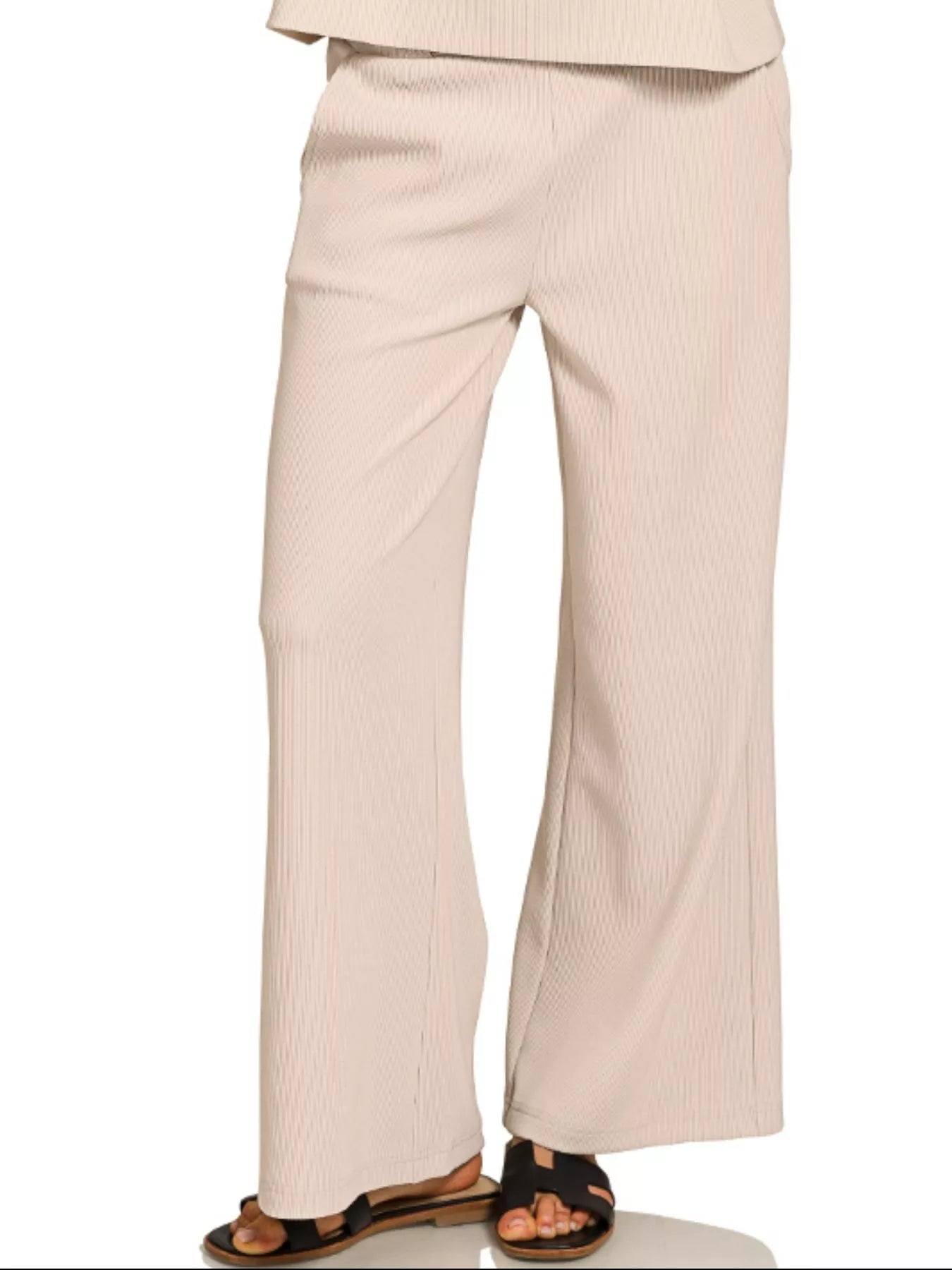 Zenana Ribbed Round Neck Tee & Pants Set Trendsi