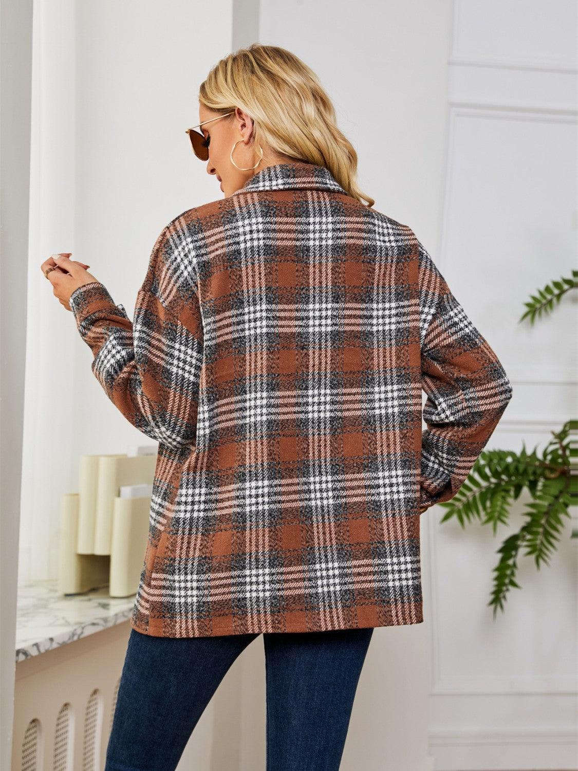 Plaid Collared Shirt Jacket nicholesgifts